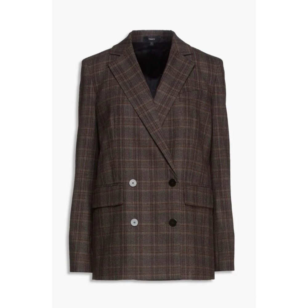 NWT Theory Piazza Plaid Double Breasted Blazer Jacket Multi Griffin Virgin Wool